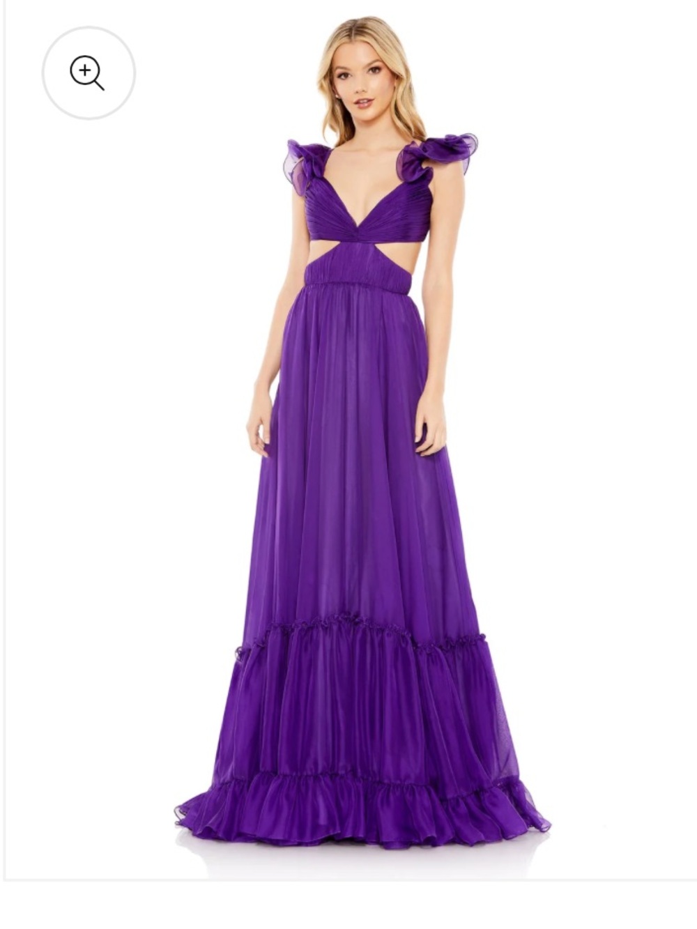 Mac Duggal Purple Ruffled Open-Back Evening Gown